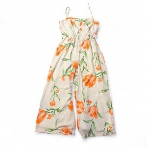 White House Black Market Cream Jumpsuit with Orange Floral Print